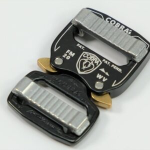 AustriAlpin FM20KVV+L BLACK KTL with white letters lightweight metal buckle double-sided adjustable Cobra® Fashion Model 2kN for webbing 20mm