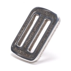 AustriAlpin FC06A SILVER anodized 2-slot window symmetric buckle for paragliding and parachute harnesses for webbing 25mm