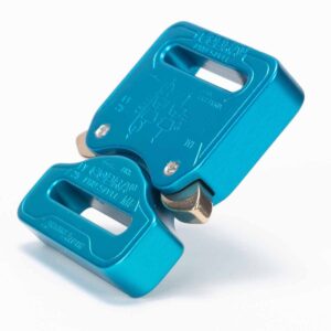 AustriAlpin FY25BFF-ELOX AZURE BLUE anodized flat metal buckle double-sided sewn Cobra® 9kN for webbing 25mm